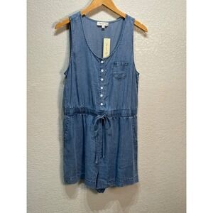 Doe and Rae Womens‎ Sleeveless Blue Tencel Denim Look Romper Medium NWT